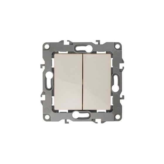 Фотография товара 'Эра Выключатель двойной, 10АХ-250В, без м.лапок, Эра12, слоновая кость Б0014652'