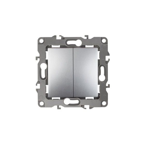 Фотография товара 'Эра Выключатель двойной, 10АХ-250В, без м.лапок, Эра12, алюминий Б0014653'