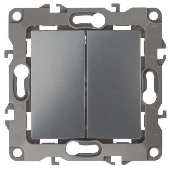 Фотография товара 'Эра Выключатель двойной, 10АХ-250В, без м.лапок, Эра12, графит Б0019311'