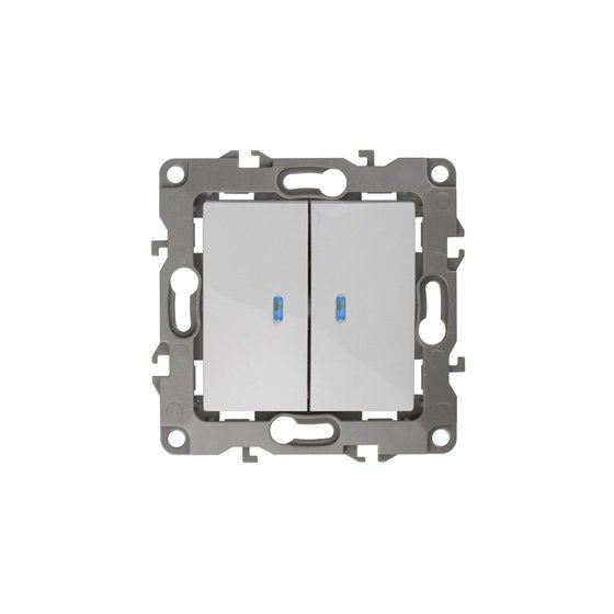 Фотография товара 'Эра Выключатель двойной с подсветкой, 10АХ-250В, Эра12, белый Б0014657'