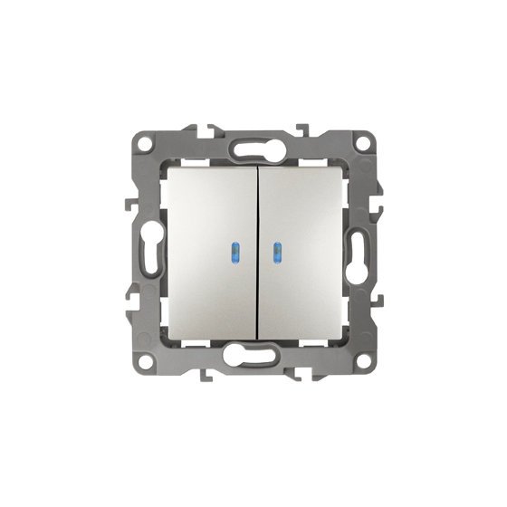 Фотография товара 'Эра Выключатель двойной с подсветкой, 10АХ-250В, Эра12, перламутр Б0019294'