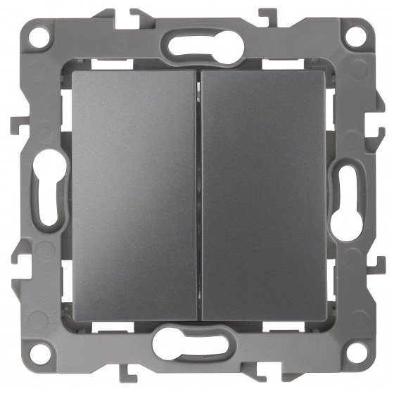 Фотография товара 'Эра Переключатель двойной, 10АХ-250В, Эра12, графит Б0019295'