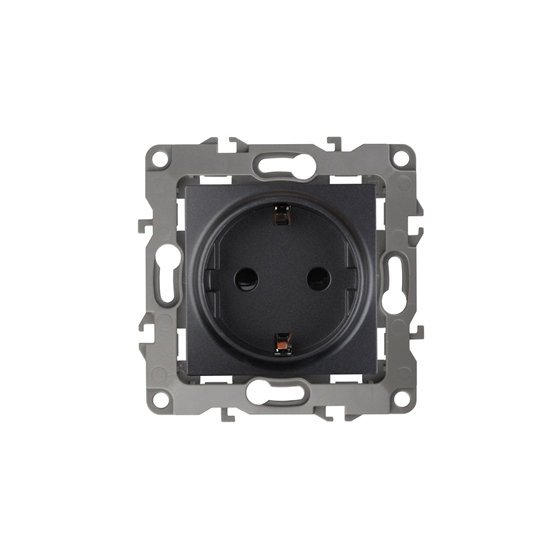Фотография товара 'Эра Розетка 2P+E Schuko, 16АХ-250В, без м.лапок, Эра12, антрацит Б0014685'