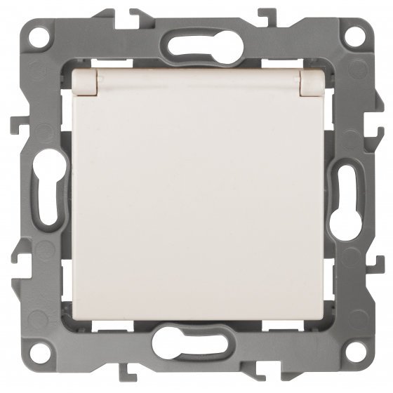 Фотография товара 'Эра Розетка 2P+E Schuko со шторками с крышкой, 16А-250В, б.л., Эра12, слоновая кость Б0038807'