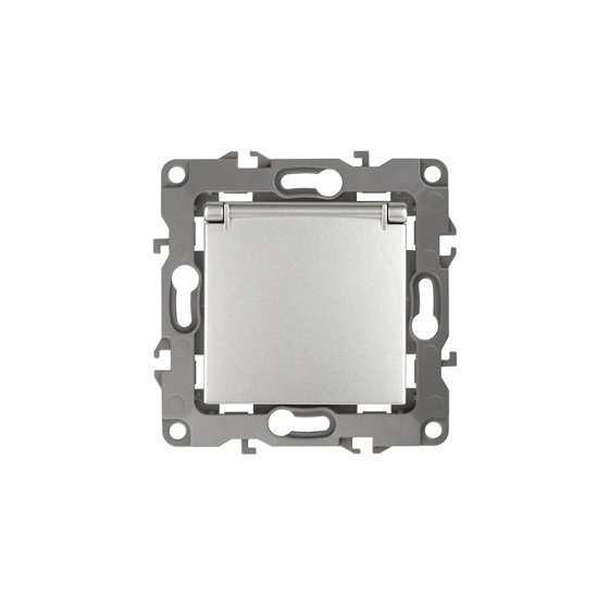 Фотография товара 'Эра Розетка 2P+E Schuko со шторками с крышкой, 16АХ-250В, Эра12, алюминий Б0014695'