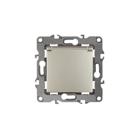 Фотография товара 'Эра Розетка 2P+E Schuko со шторками с крышкой, 16АХ-250В, Эра12, шампань Б0014696'