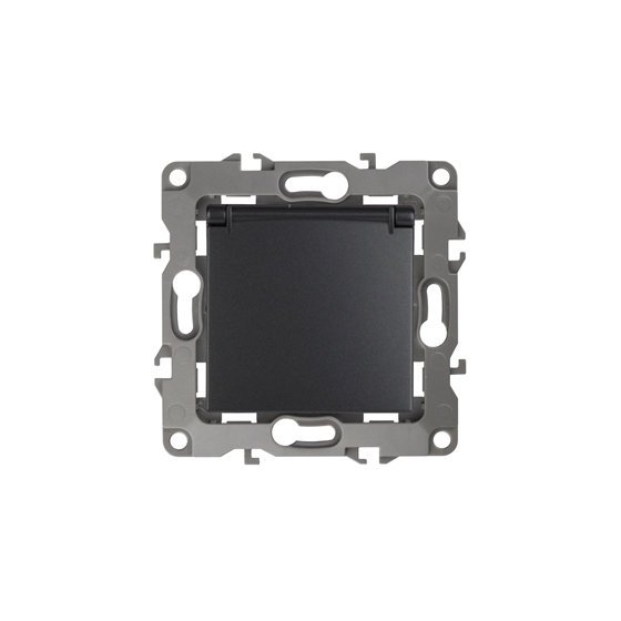 Фотография товара 'Эра Розетка 2P+E Schuko со шторками с крышкой, 16АХ-250В, Эра12, антрацит Б0014697'