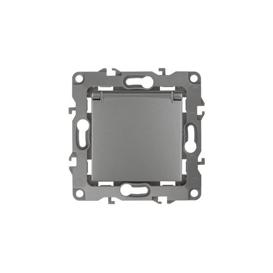 Фотография товара 'Эра Розетка 2P+E Schuko со шторками с крышкой, 16АХ-250В, Эра12, графит Б0019327'