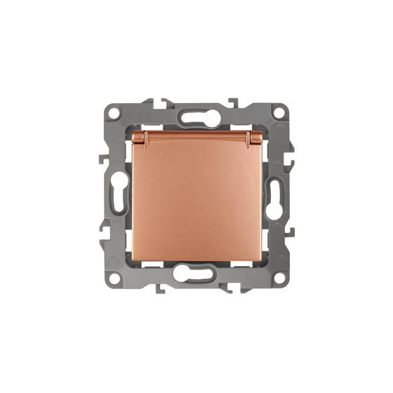 Фотография товара 'Эра Розетка 2P+E Schuko со шторками с крышкой, 16АХ-250В, Эра12, медь Б0019329'