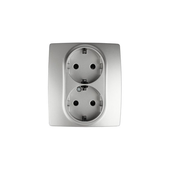 Фотография товара 'Эра Розетка 2X2P+E Schuko со шторками, 16АХ-250В, Эра12, алюминий Б0014701'