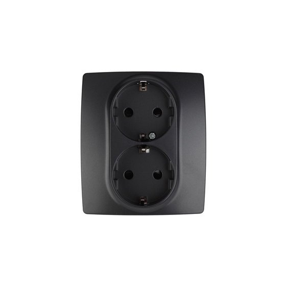 Фотография товара 'Эра Розетка 2X2P+E Schuko со шторками, 16АХ-250В, Эра12, антрацит Б0014703'