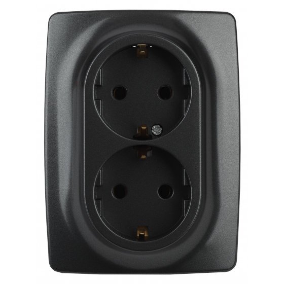 Фотография товара 'Эра Розетка 2X2P+E Schuko, 16АХ-250В, Эра12, антрацит Б0031232'