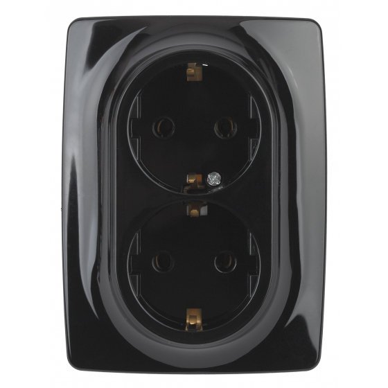 Фотография товара 'Эра Розетка 2X2P+E Schuko, 16АХ-250В, Эра12, чёрный Б0031233'