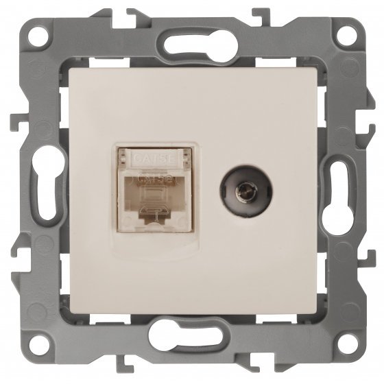 Фотография товара 'Эра Розетка комбинированная RJ45+TV, Эра12, слоновая кость Б0027442'