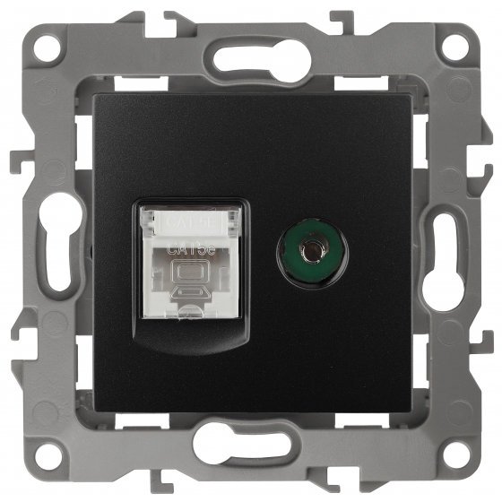 Фотография товара 'Эра Розетка комбинированная RJ45+TV, Эра12, антрацит Б0027445'