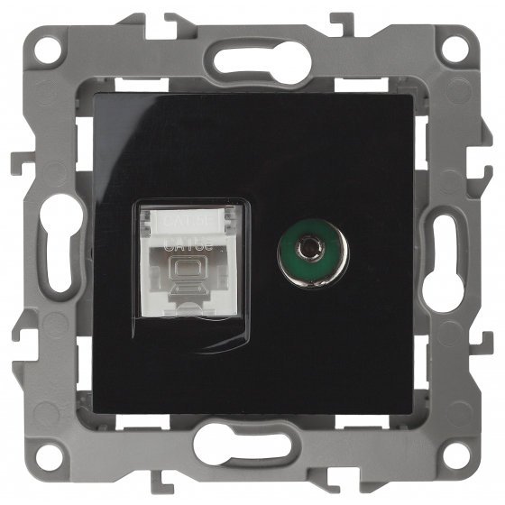 Фотография товара 'Эра Розетка комбинированная RJ45+TV, Эра12, чёрный Б0027446'
