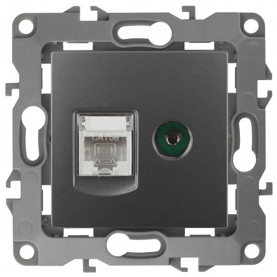 Фотография товара 'Эра Розетка комбинированная RJ45+TV, Эра12, графит Б0027447'