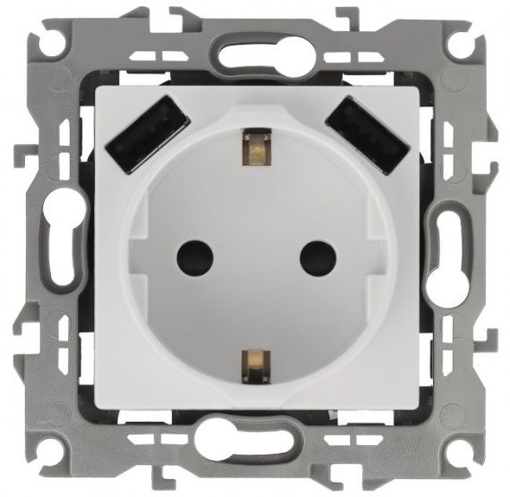 Фотография товара 'Эра Розетка 2P+E 16A-250В, штор. с 2xUSB 5В-3А, Эра12, белый Б0047840'