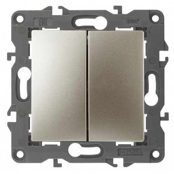 Фотография товара 'Эра Выключатель двойной, 10АХ-250В, Эра Elegance, шампань Б0034233'