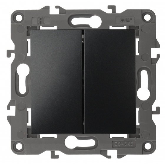 Фотография товара 'Эра Выключатель двойной, 10АХ-250В, Эра Elegance, антрацит Б0034234'