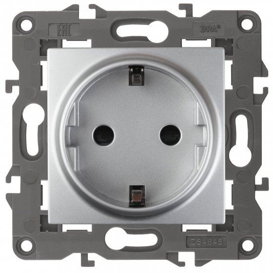 Фотография товара 'Эра Розетка 2P+E Schuko, 16А-250В, Эра Elegance, алюминий Б0034266'