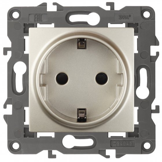 Фотография товара 'Эра Розетка 2P+E Schuko со шторками, 16А-250В, Эра Elegance, шампань Б0034275'