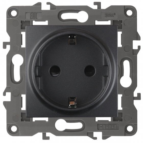 Фотография товара 'Эра Розетка 2P+E Schuko со шторками, 16А-250В, Эра Elegance, антрацит Б0034276'
