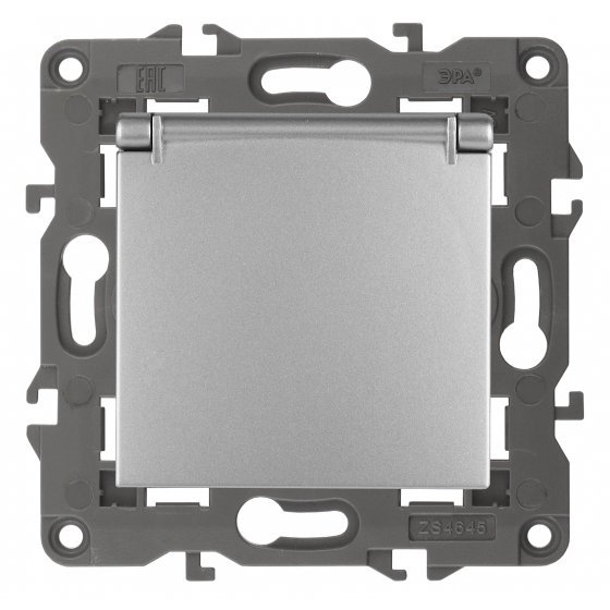 Фотография товара 'Эра Розетка 2P+E Schuko со шторками с крышкой, 16А-250В, Эра Elegance, алюминий Б0034280'