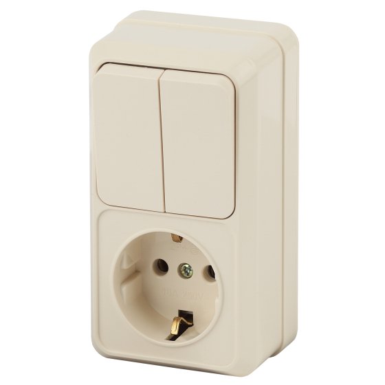 Фотография товара 'Эра Блок розетка с выключателем Intro Quadro 2-706-02 двойным вертикальный 10(16)А-250В, IP20, ОУ, слоновая кость Б0053893'