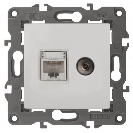 Фотография товара 'Эра Розетка RJ45+TV, Эра Elegance, белый Б0034314'