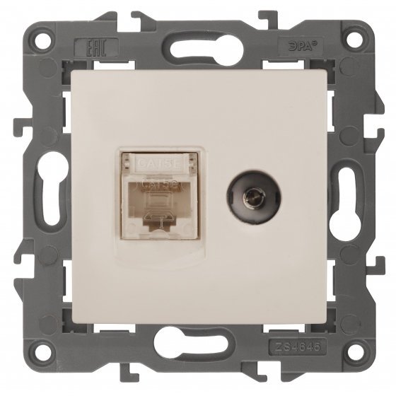 Фотография товара 'Эра Розетка RJ45+TV, Эра Elegance, сл.кость Б0034315'