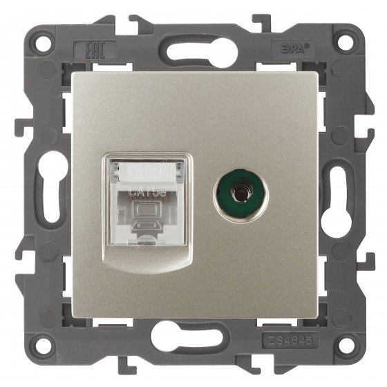 Фотография товара 'Эра Розетка RJ45+TV, Эра Elegance, шампань Б0034317'