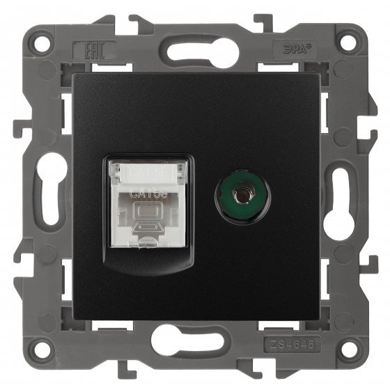 Фотография товара 'Эра Розетка RJ45+TV, Эра Elegance, антрацит Б0034318'