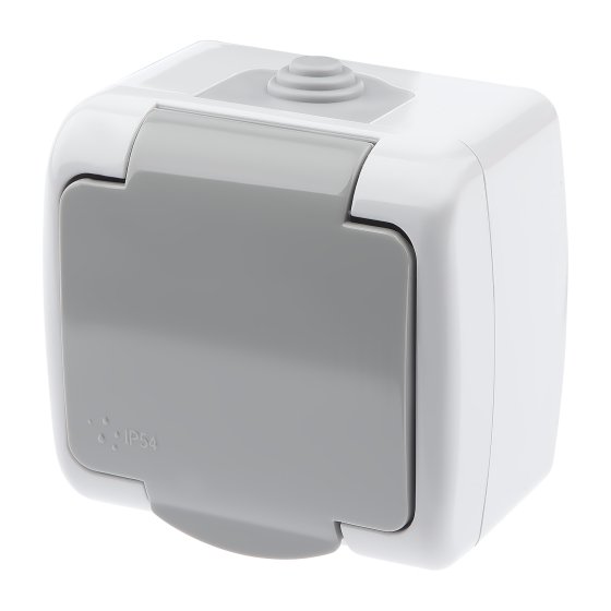 Фотография товара 'Эра Розетка Intro Atlantic 5-201-03 с заземлением 2P+E Schuko, 16А-250В, IP54, открытой установки, серый Б0050945'