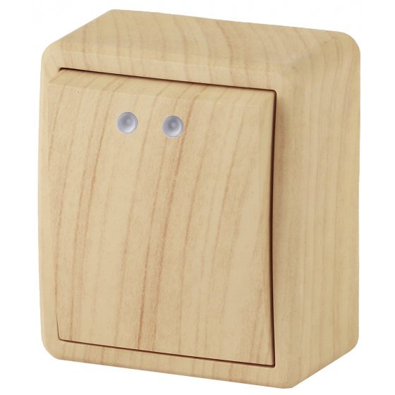 Фотография товара 'Эра Выключатель с подсветкой, 10АХ-250В, ОУ, Эра Эксперт, сосна Б0020659'