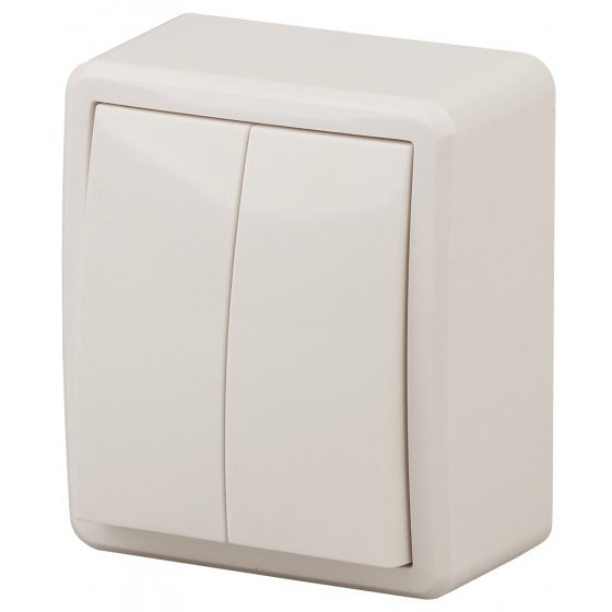 Фотография товара 'Эра Выключатель двойной, 10АХ-250В, ОУ, Эра Эксперт, сл.кость Б0020664'