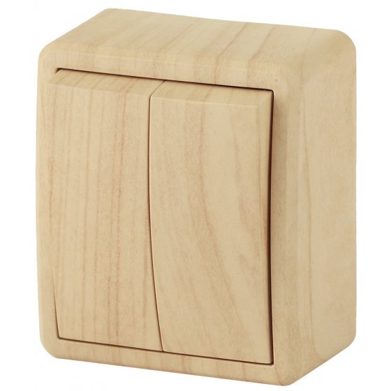 Фотография товара 'Эра Выключатель двойной, 10АХ-250В, ОУ, Эра Эксперт, сосна Б0020665'