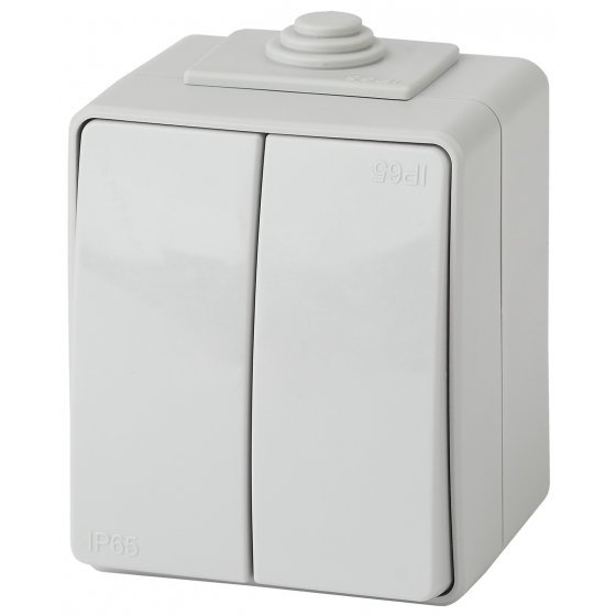 Фотография товара 'Эра Выключатель двойной IP65, 10АХ-250В, ОУ, Эра Эксперт, серый Б0035976'