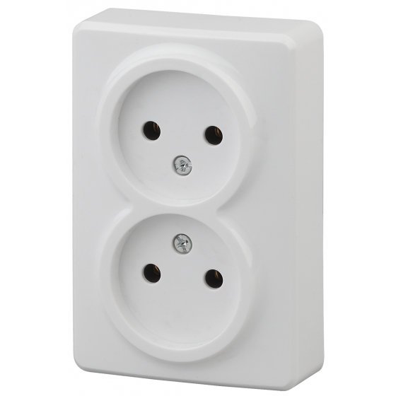 Фотография товара 'Эра Розетка 2х2P, 16АХ-250В, ОУ, Эра Эксперт, белый Б0020682'