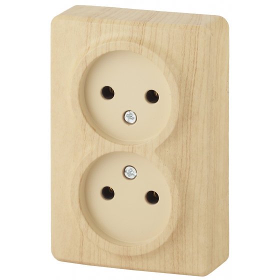 Фотография товара 'Эра Розетка 2х2P, 16АХ-250В, ОУ, Эра Эксперт, сосна Б0020684'