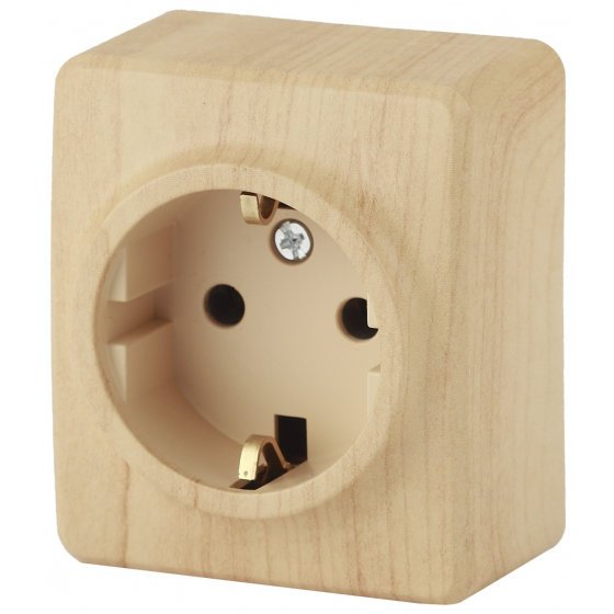 Фотография товара 'Эра Розетка 2P+E Schuko со шторками, 16АХ-250В, ОУ, Эра Эксперт, сосна Б0020690'