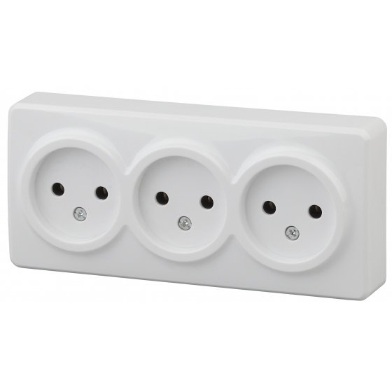 Фотография товара 'Эра Розетка 3х2P, 16АХ-250В, ОУ, Эра Эксперт, белый Б0020697'