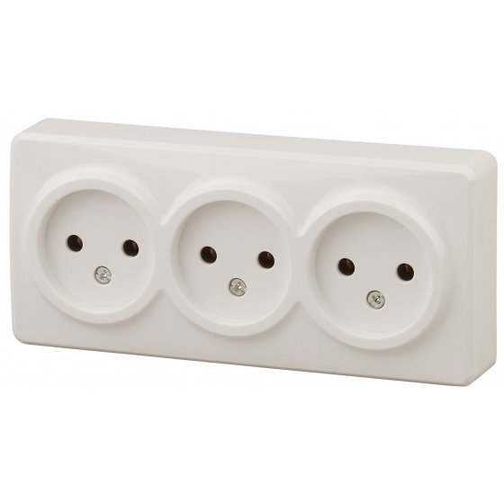 Фотография товара 'Эра Розетка 3х2P, 16АХ-250В, ОУ, Эра Эксперт, сл.кость Б0020698'