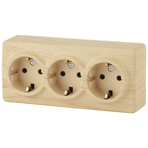 Фотография товара 'Эра Розетка 3х2P+E Schuko, 16АХ-250В, ОУ, Эра Эксперт, сосна Б0020702'