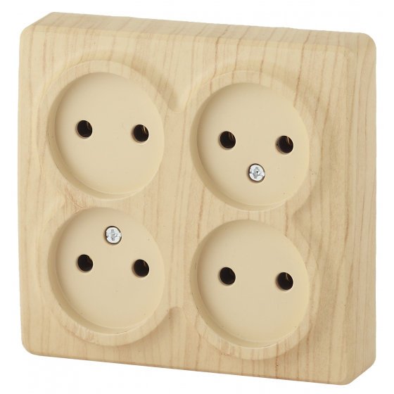 Фотография товара 'Эра Розетка 4х2P, 16АХ-250В, ОУ, Эра Эксперт, сосна Б0020708'