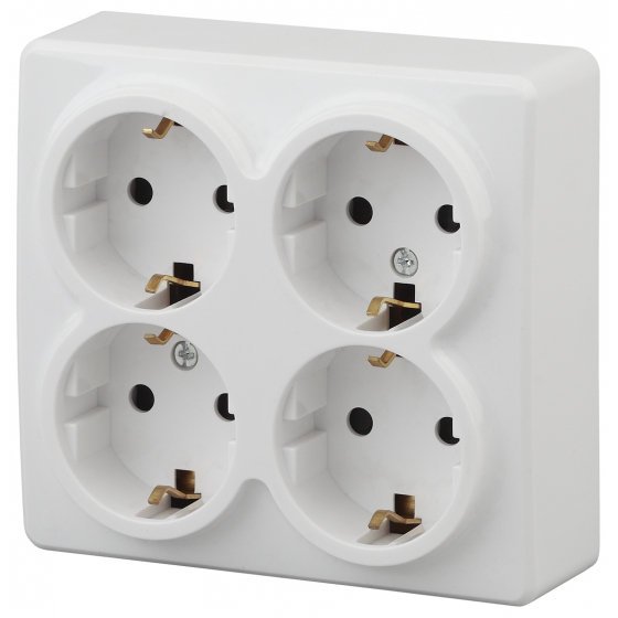 Фотография товара 'Эра Розетка 4х2P+E Schuko со шторками, 16АХ-250В, ОУ, Эра Эксперт, белый Б0020709'