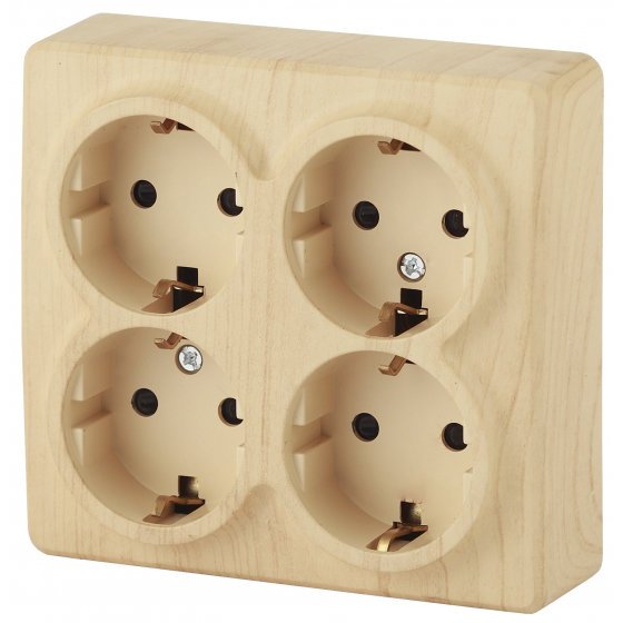 Фотография товара 'Эра Розетка 4х2P+E Schuko со шторками, 16АХ-250В, ОУ, Эра Эксперт, сосна Б0020711'