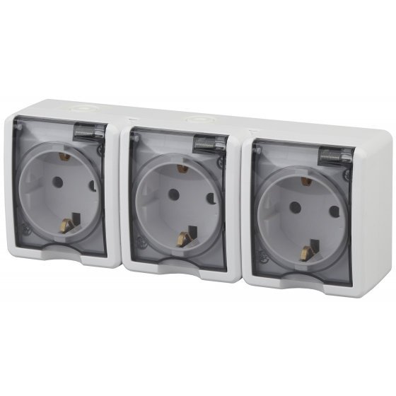 Фотография товара 'Эра Розетка 3х2P+E IP54, 16АХ-250В, ОУ, Эра Эксперт, белый Б0020720'