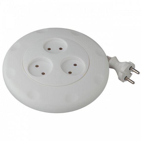 Фотография товара 'Эра Удлинитель UR-3-3m-W ЭРА рулетка, без заземл, 3гн, 3м, ШВВП, 2x0.75мм Б0019038'