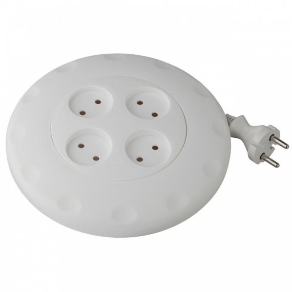 Фотография товара 'Эра Удлинитель UR-4-7m-W ЭРА рулетка, без заземл, 4гн, 7м, ШВВП, 2x0.75мм2, 10А Б0019041'